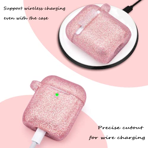 Bling AirPods 2nd Generation Case, VISOOM Cute Airpod Case 1st Generation with Keychain for Apple Airpod Case Cute Glitter Air Pod Case iPod Case Cover Women/Girls Silicone AirPods 2 Case(Rose Gold)