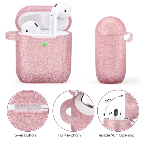 Bling AirPods 2nd Generation Case, VISOOM Cute Airpod Case 1st Generation with Keychain for Apple Airpod Case Cute Glitter Air Pod Case iPod Case Cover Women/Girls Silicone AirPods 2 Case(Rose Gold)