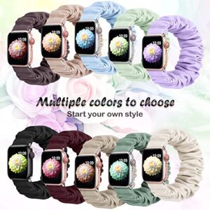 TransJoy 6 Pack Scrunchie Solo Loop Cute Watch Band Compatible for Apple Watch 38mm 40mm 41mm 42mm 44mm 45mm Women, Lady Cloth Stretchy Strap for iWatch Series 8 7 6 5 4 3 SE(38 S-Stone)