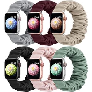 transjoy 6 pack scrunchie solo loop cute watch band compatible for apple watch 38mm 40mm 41mm 42mm 44mm 45mm women, lady cloth stretchy strap for iwatch series 8 7 6 5 4 3 se(38 s-stone)