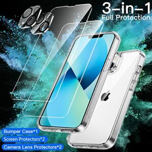 JETech 3 in 1 Case for iPhone 13 6.1-Inch, with 2-Pack Screen Protector and Camera Lens Protector, Non-Yellowing Shockproof Bumper Phone Cover, Full Coverage Tempered Glass Film (Clear)