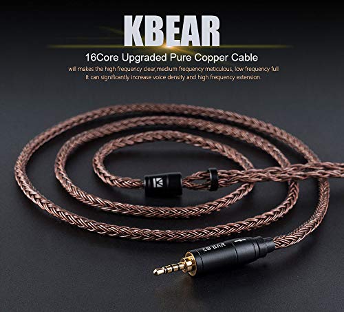 KBEAR 16 Core Upgrade 2 Pin Earphone Cable,HiFi in Ear Monitor Replacement TRS Cable Pure Copper Extension Cable with 0.78mm 2 Pin for AS10 ZS10 ZST ZS6 C10 TRN V80 X6 (2 PIN 3.5mm,Dark)……