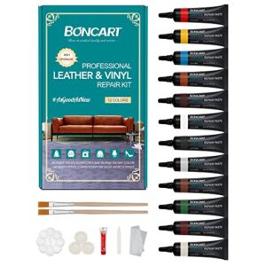 boncart leather repair kit for sofa/purse/car seat/couch/jacket/furniture,vinyl and leather repair paste, leather filler, leather paint, leather scratch repair,provide color matching guide