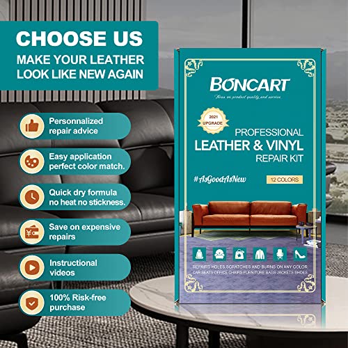 BONCART Leather Repair Kit for Sofa/Purse/Car Seat/Couch/Jacket/Furniture,Vinyl and Leather Repair Paste, Leather Filler, Leather Paint, Leather Scratch Repair,Provide Color Matching Guide