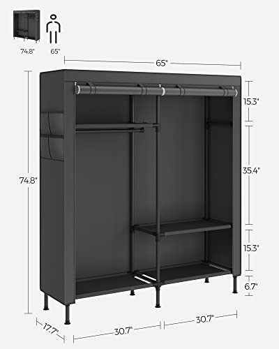 SONGMICS Garment Rack Heavy Duty Clothes Rack, 65 Inch Freestanding Portable Wardrobe Closet with Hanging Rails and Shelves, Total Load 242 lb, Easy Assembly, for Cloakroom Bedroom, Black URDR301B02