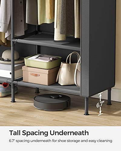 SONGMICS Garment Rack Heavy Duty Clothes Rack, 65 Inch Freestanding Portable Wardrobe Closet with Hanging Rails and Shelves, Total Load 242 lb, Easy Assembly, for Cloakroom Bedroom, Black URDR301B02