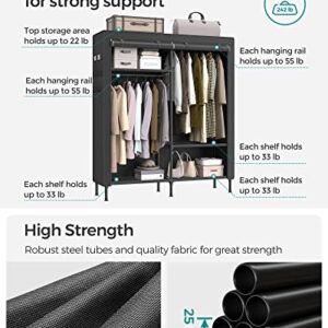 SONGMICS Garment Rack Heavy Duty Clothes Rack, 65 Inch Freestanding Portable Wardrobe Closet with Hanging Rails and Shelves, Total Load 242 lb, Easy Assembly, for Cloakroom Bedroom, Black URDR301B02
