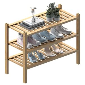 romguar craft (thick bamboo shoe rack for entryway, 3-tier free standing shoe racks stackable shoe rack organizer for hallway closet living room 27 x12 x21 inches
