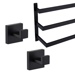 kokosiri bath towel bars bathroom 3-tiers towel shelf ladder bath towel hook square robe hook coat hook matte black b5006bk-l24+b1010bk-p2