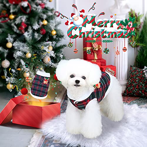 UETZLTB Christmas Dog Jacket Harness and Leash Warm Winter Windproof Puppy Fleece Coat Vest Cute Reindeer Plaid Pet Clothes for Small Medium Dogs Cats