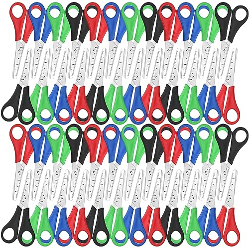 300 Pack Kid Scissors 5 Inch Blunt Tip Scissors Bulk Kids Safety School Scissors with Comfortable Grip Handles Multipurpose Scissors for School Office Home Sewing Fabric Craft Supplies, 4 Color