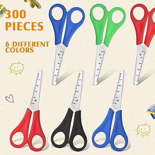 300 Pack Kid Scissors 5 Inch Blunt Tip Scissors Bulk Kids Safety School Scissors with Comfortable Grip Handles Multipurpose Scissors for School Office Home Sewing Fabric Craft Supplies, 4 Color