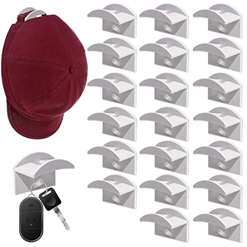 JULMELON 20 Pieces Adhesive Hat Hooks, Minimalist Design Hat Organizer for Wall Hat Holder Hat Racks for Baseball Caps Display, No Drilling, Strong Hold Hat Storage(White)