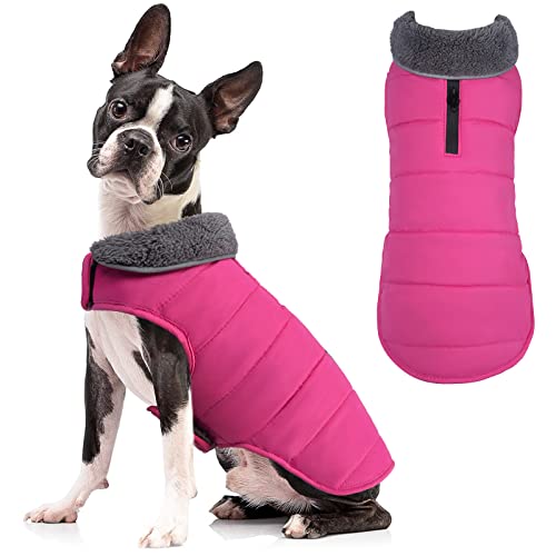 TEOZZO Dog Winter Coats - Waterproof Dog Snow Jackets Windproof Fleece Lined Dog Apparel Vest with Leash Hole Dog Cold Weather Coats for Large Dogs Pink