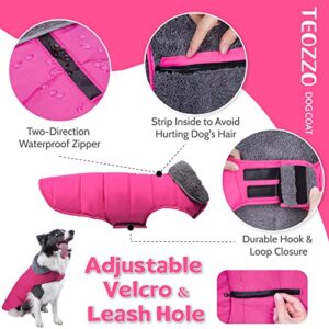 TEOZZO Dog Winter Coats - Waterproof Dog Snow Jackets Windproof Fleece Lined Dog Apparel Vest with Leash Hole Dog Cold Weather Coats for Large Dogs Pink