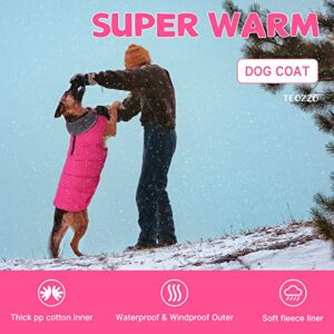 TEOZZO Dog Winter Coats - Waterproof Dog Snow Jackets Windproof Fleece Lined Dog Apparel Vest with Leash Hole Dog Cold Weather Coats for Large Dogs Pink