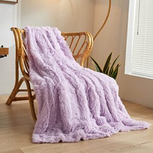 xege luxury faux fur throw blanket, light purple soft 50x60 fluffy blanket throw, shaggy plush decorative couch blanket, cute furry throw fuzzy office lap blanket for bedroom living room lavender