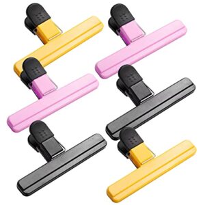 6pack large size chip bag clips, 3 assorted colors foods snacks bag paper clips, plastic heavy duty sealing grips clamps