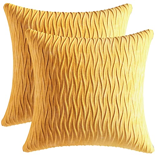 JUJUKRL 2 Pack of Wavy Striped Decorate Pillows Cushion Cover Solid Color Square Pillows Decorate Throw Pillows 18 * 18 inch for Bed Room Sofa（Yellow,18X18 inch）