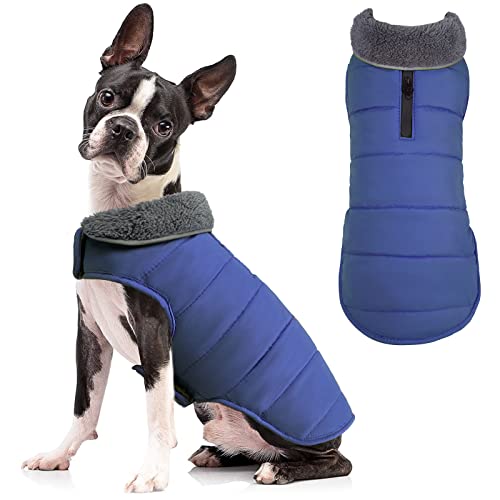 TEOZZO Dog Winter Coats - Waterproof Dog Snow Jackets Windproof Fleece Lined Dog Apparel Vest with Leash Hole Dog Cold Weather Coats for Large Dogs Navy X-Large