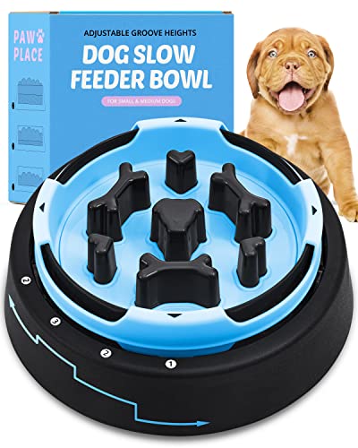 Paw Place Slow Feeder Dog Bowls Small Breed- Adjustable Slow Eating Dog Bowl Slow Feed Bowl