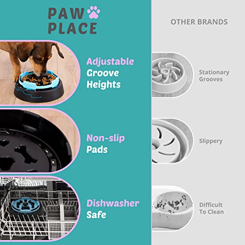 Paw Place Slow Feeder Dog Bowls Small Breed- Adjustable Slow Eating Dog Bowl Slow Feed Bowl