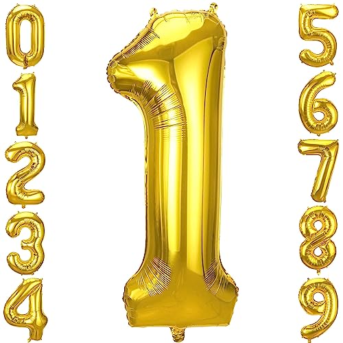 JOYYPOP 40 Inch Gold Number Balloons Foil Large Helium Number 1 Balloon for Birthday Anniversary Graduation Baby Shower Party Decorations