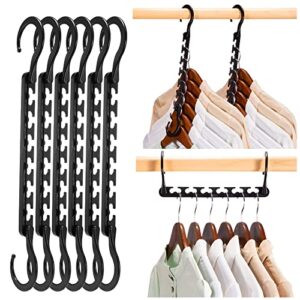 smartor space saving hangers - 6 pack, dorm room essentials magic hangers saving 80% space, closet organizers and storage, space saver hangers closet organizers multifunctional hangers - black