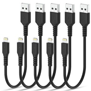1ft iphone charger cord, 5pack apple short usb a to lightning cable 12 inch, mfi certified apple charger cable fast charging for iphone 13 12 11 pro max xr xs x 8 7 6 plus se ipad air mini (black)