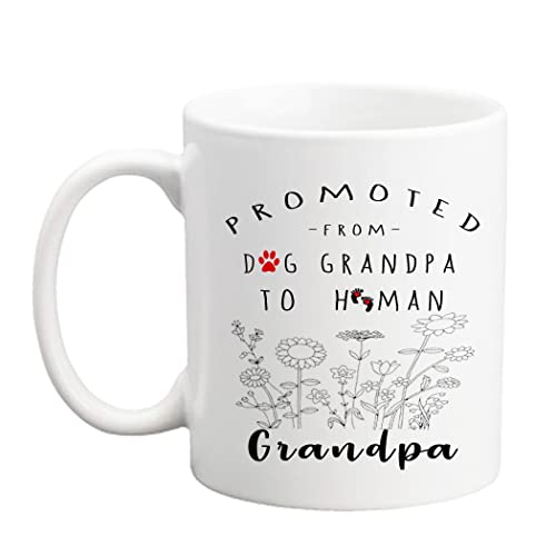 Qsavet New Baby Reveal Gift for Grandpa, Pregnancy Announcement Gifts for Great Grandpa, New Grandpa Gift Mug, Grandpa To Be Gifts, 11oz Coffee Mug Gifts for Grandpa from Daughter, Son (dog grandpa)