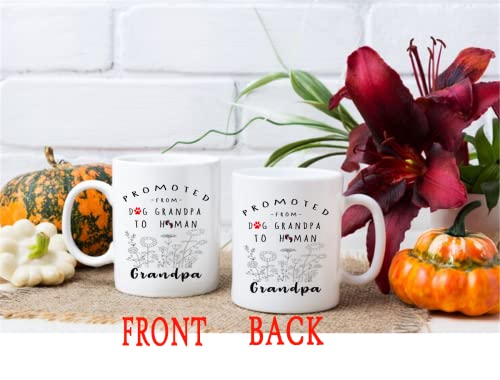 Qsavet New Baby Reveal Gift for Grandpa, Pregnancy Announcement Gifts for Great Grandpa, New Grandpa Gift Mug, Grandpa To Be Gifts, 11oz Coffee Mug Gifts for Grandpa from Daughter, Son (dog grandpa)