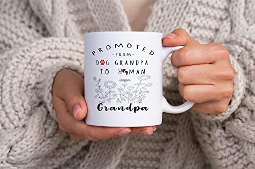 Qsavet New Baby Reveal Gift for Grandpa, Pregnancy Announcement Gifts for Great Grandpa, New Grandpa Gift Mug, Grandpa To Be Gifts, 11oz Coffee Mug Gifts for Grandpa from Daughter, Son (dog grandpa)