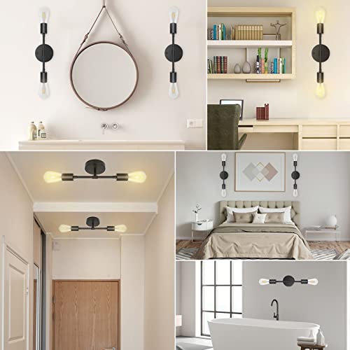 2-Light Black Vanity Wall Sconces Light Fixtures, Industrial Bathroom Vanity Lights, Matte Black Porch Wall Lamp，Modern Farmhouse Industrial Mirror Wall Lights for Living Room, Bedroom, Hallway