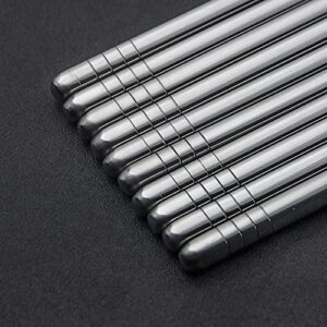 Metal Chopsticks, IQCWOOD 5 Pairs 9.5 Inch Stainless Steel Chopsticks, 304 Korean Chopsticks Reusable Dishwasher Lightweight Silver Reusable Chopsticks Set for Dinner