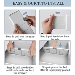 FEXIA 4 Pack Drawer Organizers for Clothing Drawer Dividers 4" High Expandable 11"-17" Adjustable Separators with 8 Inserts Locks in Place for Kitchen Dressers Bedroom Bathroom Home Office Storage
