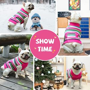 XGDMEIL Dog Sweater Pet Clothes Cute Funny Striped Puppy Turtleneck Sweater Holiday Costumes Soft Warm Kitten Dog Knitwear Vest Cold Weather Outfits for Small Medium Large Dogs Cats(Rose Red,XS)