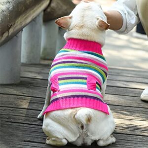 XGDMEIL Dog Sweater Pet Clothes Cute Funny Striped Puppy Turtleneck Sweater Holiday Costumes Soft Warm Kitten Dog Knitwear Vest Cold Weather Outfits for Small Medium Large Dogs Cats(Rose Red,XS)