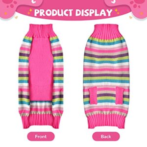 XGDMEIL Dog Sweater Pet Clothes Cute Funny Striped Puppy Turtleneck Sweater Holiday Costumes Soft Warm Kitten Dog Knitwear Vest Cold Weather Outfits for Small Medium Large Dogs Cats(Rose Red,XS)