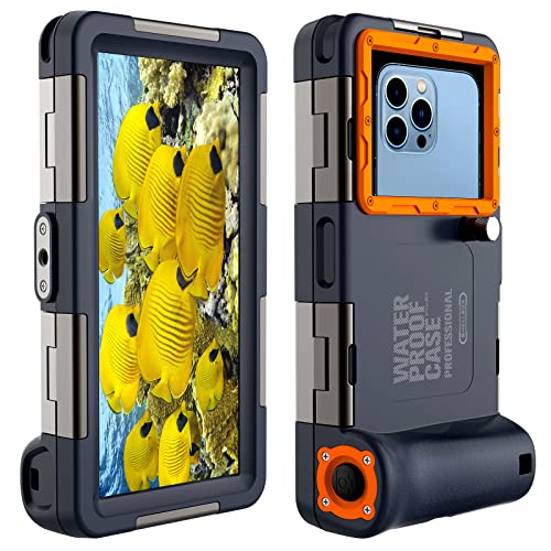 Universal Diving Underwater Case for Photo iPhone 14/13/12 Case Samsung Galaxy S22/S21, 50ft/15m Waterproof Swimming Snorkeling Protective Housing Orange