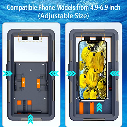 Universal Diving Underwater Case for Photo iPhone 14/13/12 Case Samsung Galaxy S22/S21, 50ft/15m Waterproof Swimming Snorkeling Protective Housing Orange