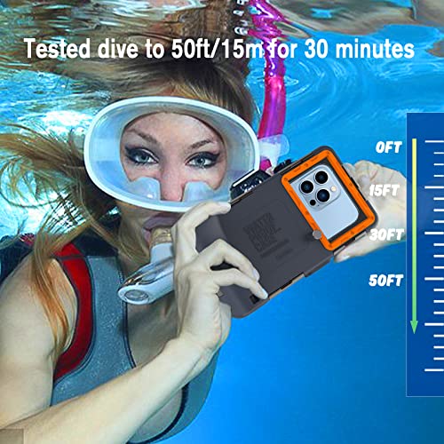 Universal Diving Underwater Case for Photo iPhone 14/13/12 Case Samsung Galaxy S22/S21, 50ft/15m Waterproof Swimming Snorkeling Protective Housing Orange