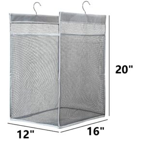 ALYER Hanging Collapsible Closet Mesh Laundry Hamper,Heavy Duty Laundry Basket and Durable Dorm Bathroom Storage Bag with Two Hangers,Gray