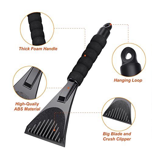 Oversized Ice Scrapers, Car Windshield Snow Scraper with Ergonomic Foam Grip, Window Frost Remover Brush for Truck SUVs-No Scratch,Ideal for Christmas Stocking Stuffers White Elephant Gifts