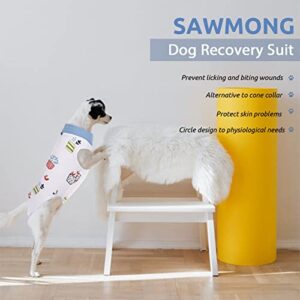 SAWMONG Dog Recovery Suit, Recovery Suit for Dogs After Surgery, Dog Spay Surgical Suit for Female Dogs, Dog Onesie Body Suit for Surgery Male Substitute Dog E-Collar Cone, Plant Blue, X-Large