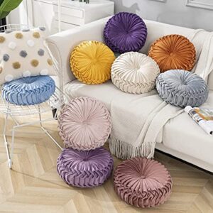 BYITRE Round Throw Pillow Velvet Pleated Pumpkin Decorative Pillow Cushion Soild Color Chair Floor Pillow for Couch Bed Car Decor (Grey)