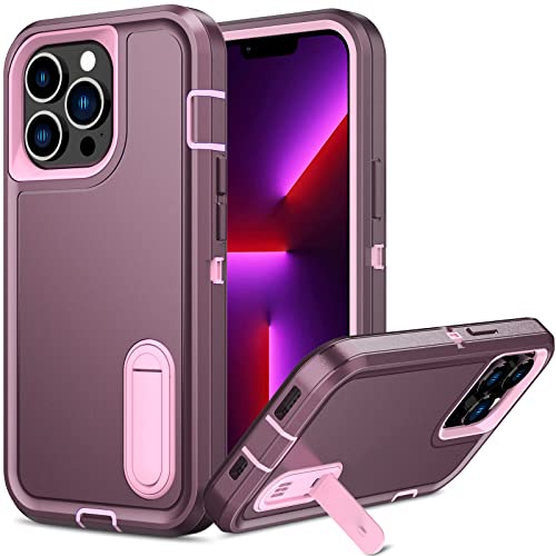 Qireoky for iPhone 13 Pro Case,iPhone 13 Pro Phone Case with Stand Heavy Duty Protective Anti-dust Port Cover Non-Slip Multi Layers 3 in 1 Bumper Shockproof Case for iPhone 13 Pro(Purple)