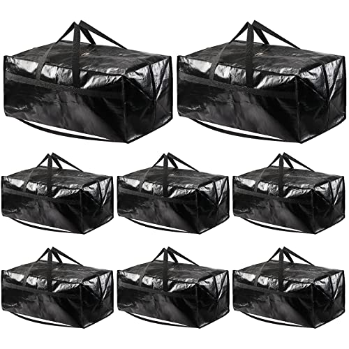 Fixwal 8pcs Heavy Duty Moving Bags Extra Large, Moving Totes with Strong Handles & Zippers, Packing Bags Storage Bags for Moving, Space Saving, Clothes, Moving Supplies, Moving Boxes （Black）