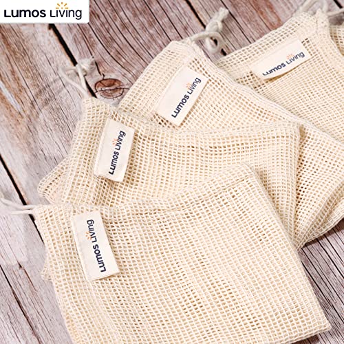 Lumos Living Reusable Mesh Produce Bag, 100% Cotton, Laundry Mesh Bag, Lingerie Wash Bag, 6 Bags in 3 Sizes. (1L,3M,2S))