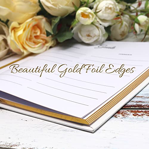 AURAFRANCINA Wedding Guest Book with Gold Foil Printed Design - Guest Book with Gold Pen & Holder - Unique Guest Book Wedding Reception with 100 Gold Foil Edge Pages - Hardcover Guest Book for Party