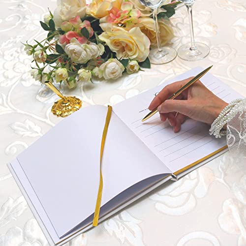 AURAFRANCINA Wedding Guest Book with Gold Foil Printed Design - Guest Book with Gold Pen & Holder - Unique Guest Book Wedding Reception with 100 Gold Foil Edge Pages - Hardcover Guest Book for Party